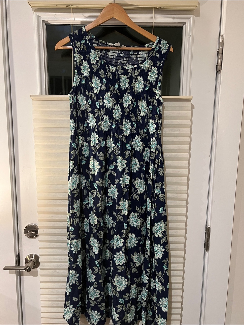 Sleeveless Navy Floral Maxi Dress with Mint And White Accents